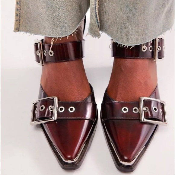 Jeffrey Campbell Shoes - Free People X Jeffrey Campbell Hendrix Heels Buckle Merlot Washed Leather